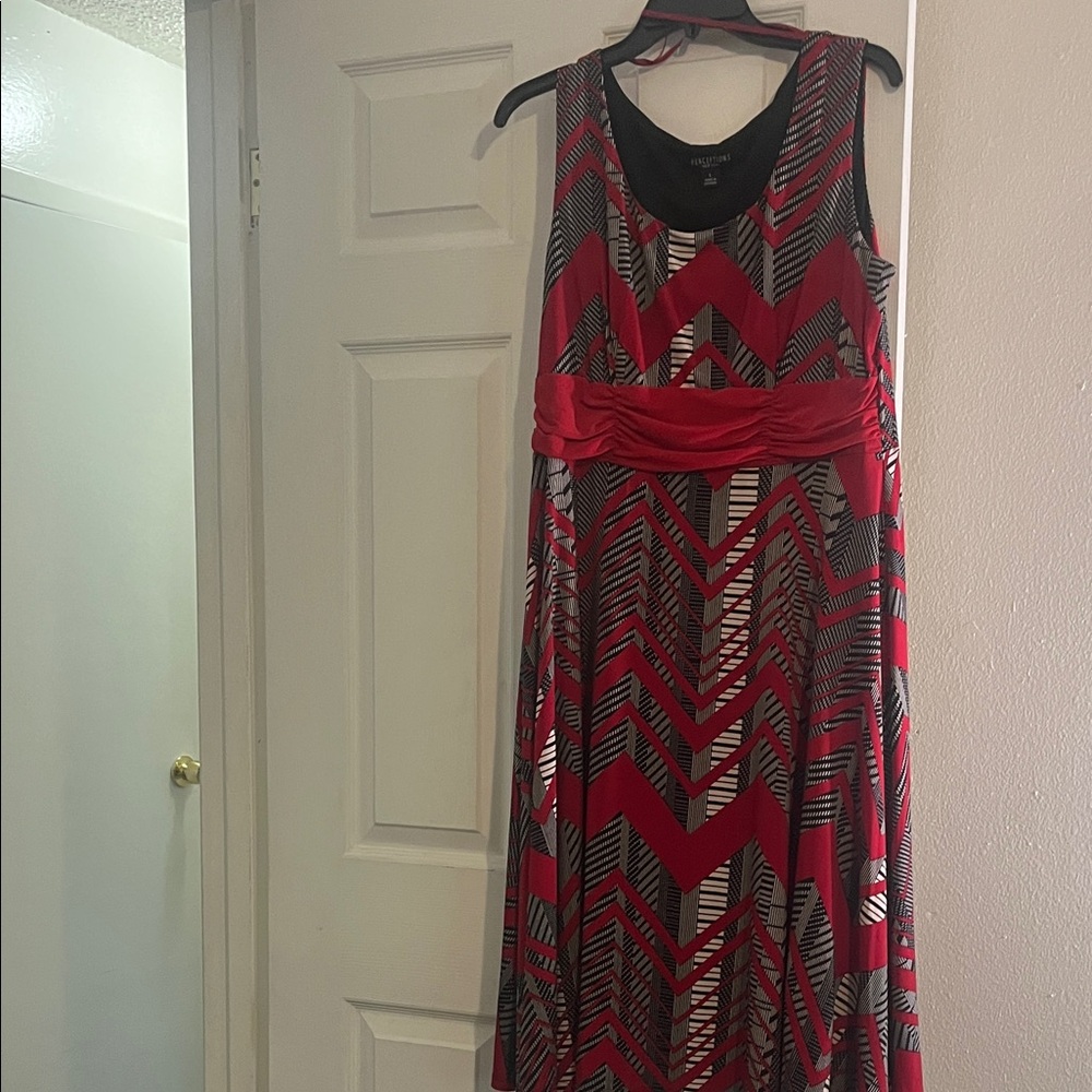 Perceptions Red and Black Chevron Maxi Dress